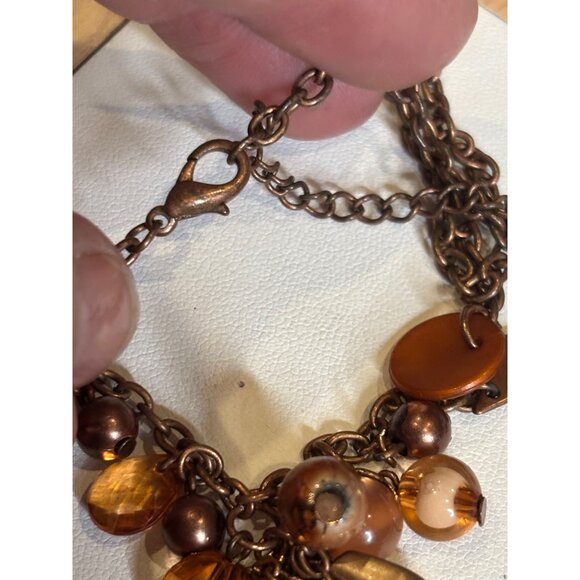 Vintage-Inspired Bronze Tone Necklace With Beads & Charms 18" Chain With Lobster - Picture 4 of 7